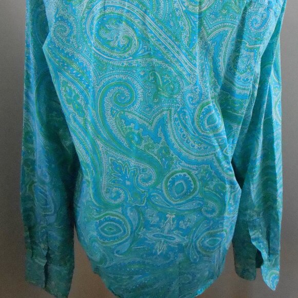 Chaps Ladies Blue Green & White Paisley Collared Button Up Long Sleeve Blouse-M - Picture 4 of 4